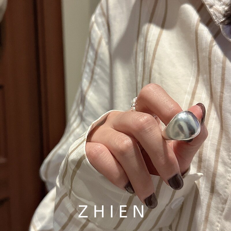 S925纯银戒指女开口霸气亮面简约