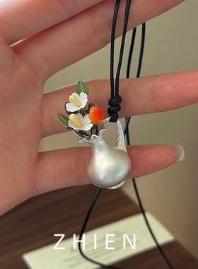 925银立体花瓶吊坠毛衣链女款