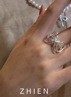 S925纯银戒指女食指开口蝴蝶结