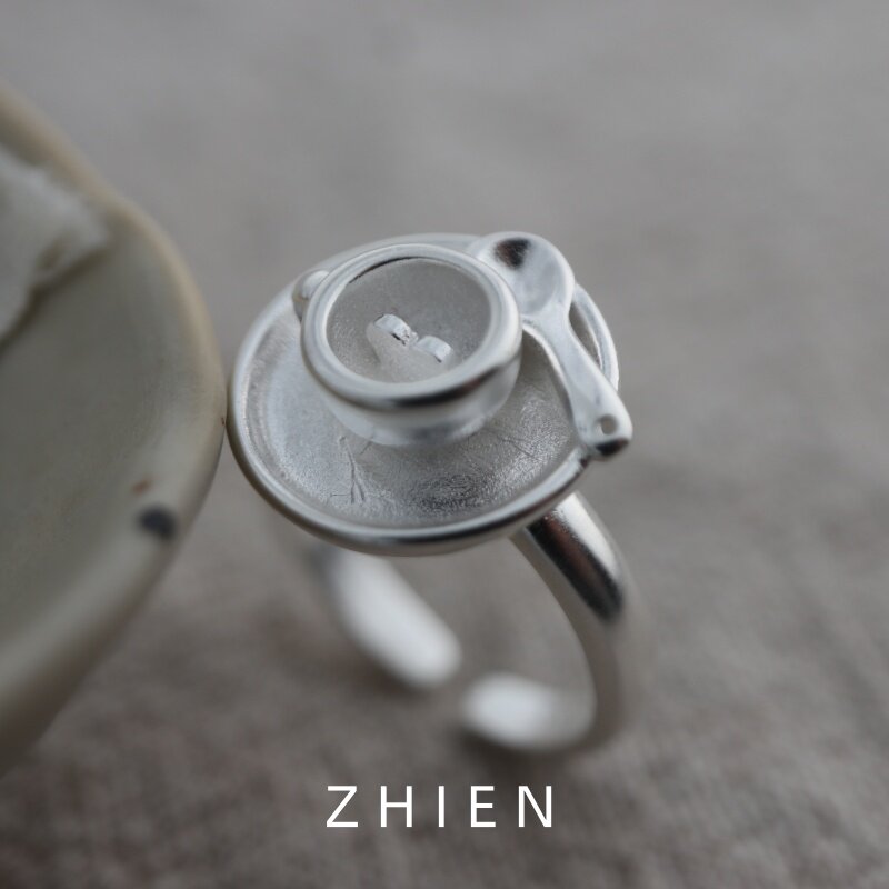 S925纯银韩版小众咖啡杯戒指