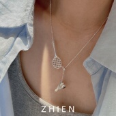 至恩S925纯银项链羽毛球独特小众设计感锁骨链韩国时尚 颈链可调节