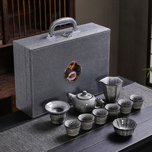 黑冰功夫茶具套装整套高端冰花西施壶冰裂釉茶具遇水化冰陶瓷家用