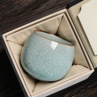 青瓷冰花主人杯单杯茶杯遇水化冰开片可养冰裂纹茶盏陶瓷品茗杯