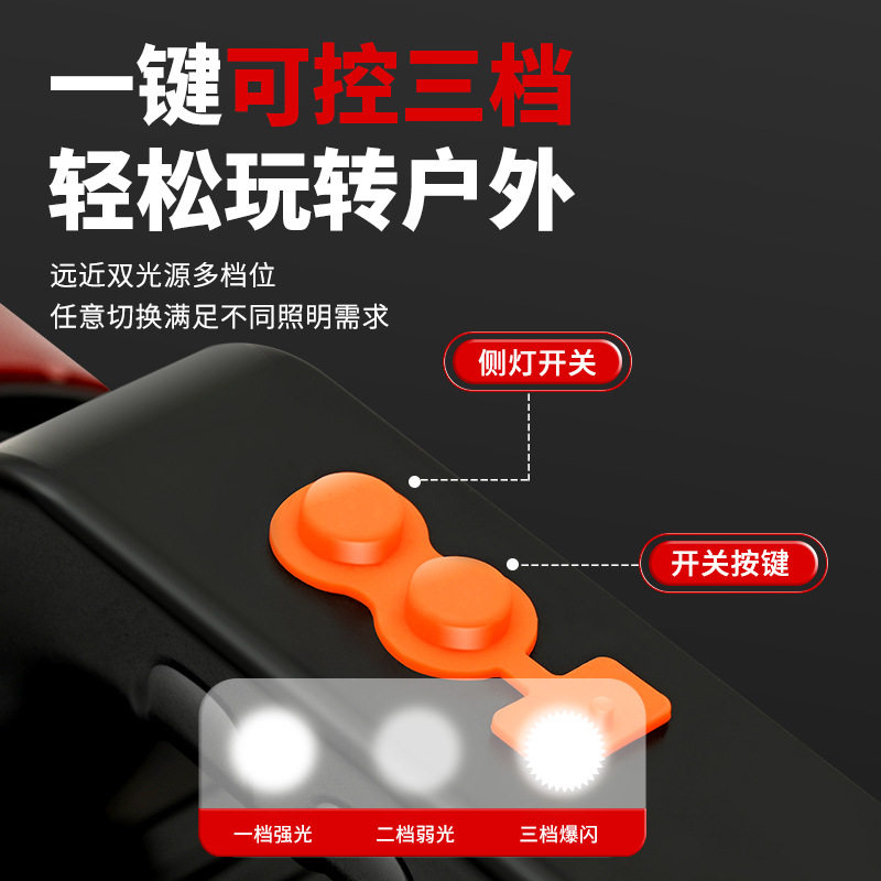 防水USB太阳能充电带侧灯探照灯户外射灯 手电筒大功率强光探照灯