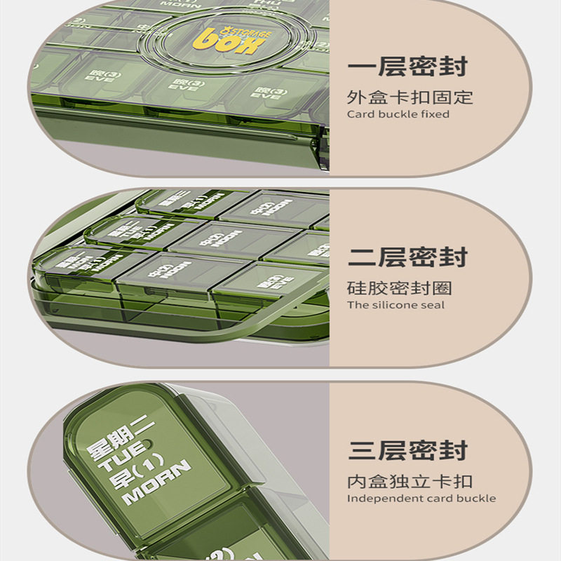 密封分格药盒便携防尘防