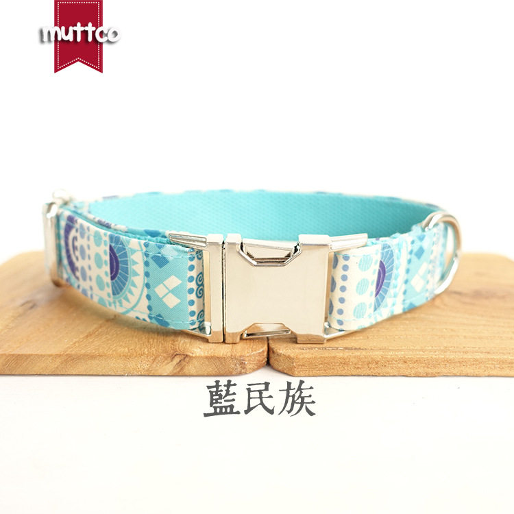 MUTTCO创意狗项圈 宠物藍色花项圈 纯手工狗脖圈 外貿款