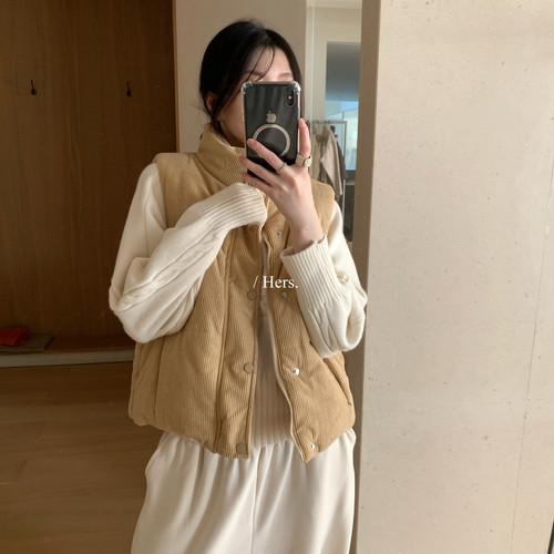 Hers-冬上新简约日常百搭灯芯绒立领马甲62137