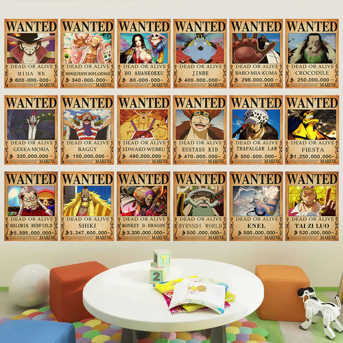 海贼王周边悬赏通缉令海报草帽团尼卡路飞动漫墙贴纸卧室宿舍装饰