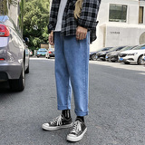 9221-P45港风牛仔裤男春夏长裤水洗潮流休闲直筒裤青年裤子浅蓝，男装牛仔裤，电商A080