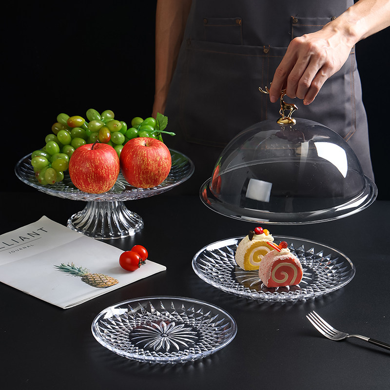 水果试吃盘透明托盘带盖塑料盘试吃盒防尘食品盖蛋糕圆形点心盘