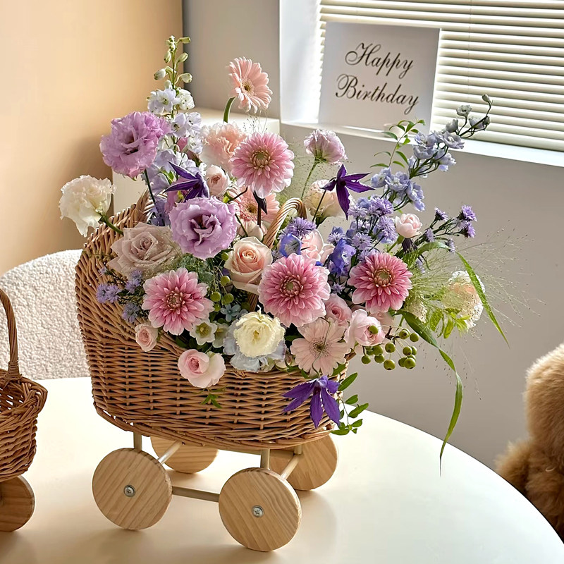 摇篮鸡蛋花篮柳编diy手提花篮坐月子婴儿小推车收纳篮子婴儿车篮