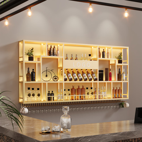吧台酒柜靠墙壁挂式置物架工业风发光酒吧展示架创意餐厅红酒架子