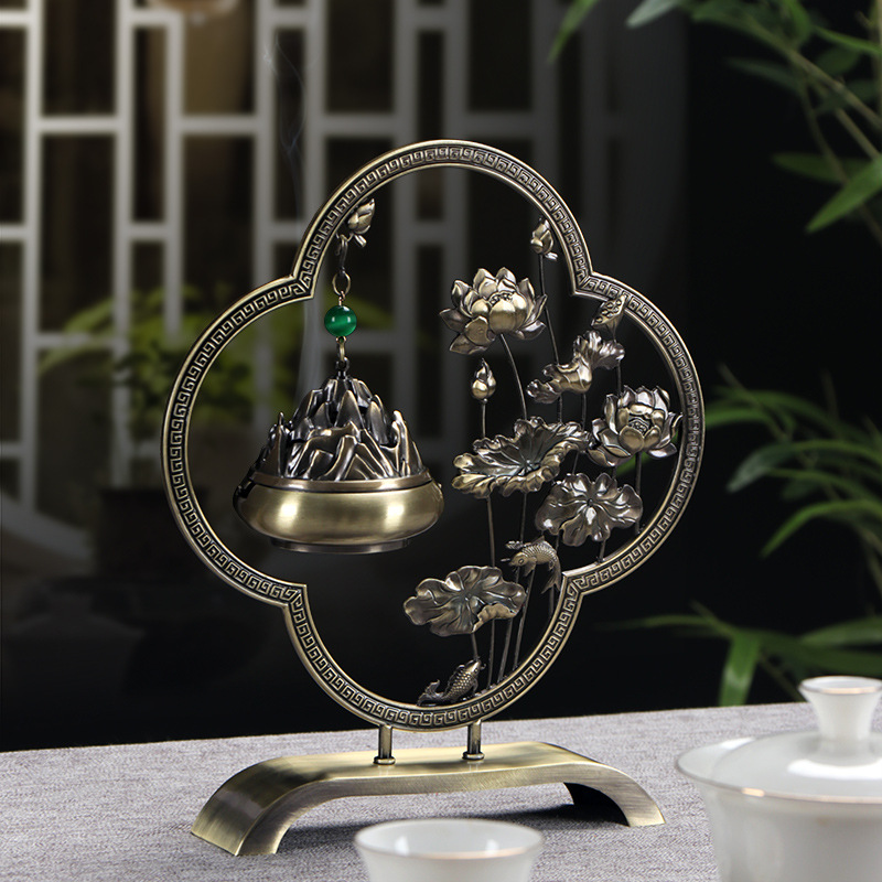 【源头工厂】荷塘悦色中式熏香吊炉摆件家居香道茶道饰品2H盘香炉