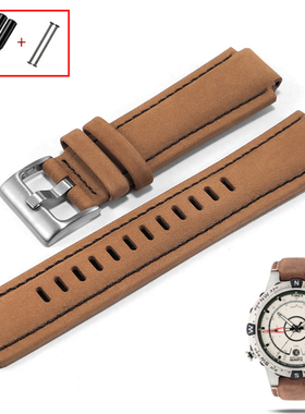 磨砂真皮手表带适配TIMEX天美时潮汐指南针T2N721 T2N720凸口表链