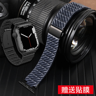 代用苹果手表带watch 6代se 3智能运动碳纤维纹商务表链男