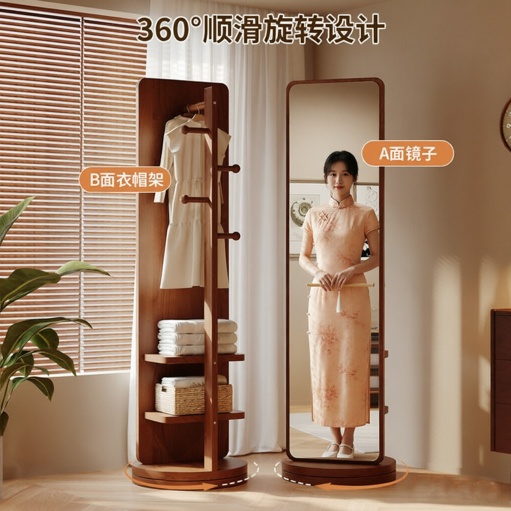 衣帽架衣挂一体镜化妆镜