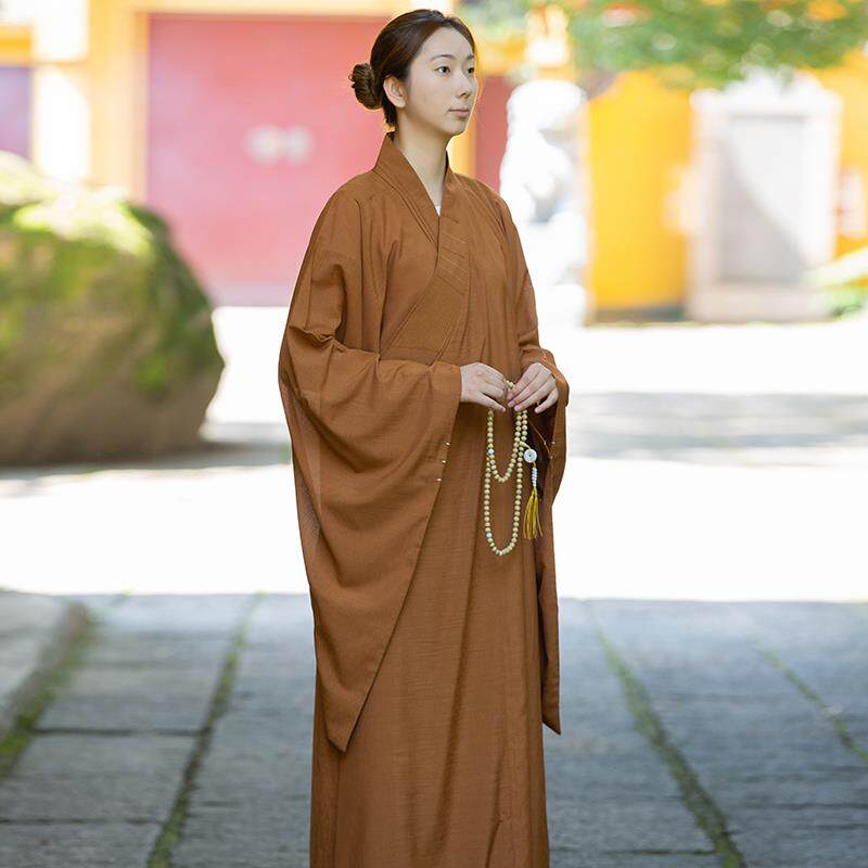 特价海青居士服女禅修服衣男透气高档多丽丝海清深咖啡色僧服不透