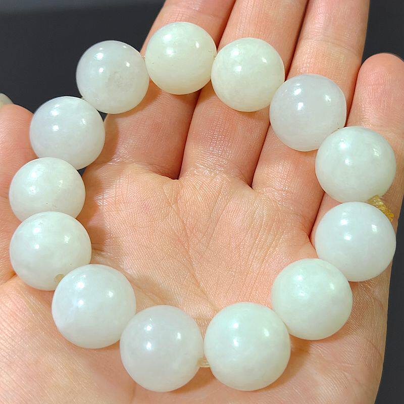 79克和田玉正品白玉手串 新疆羊脂白玉16mm圆珠单圈手链手串把件