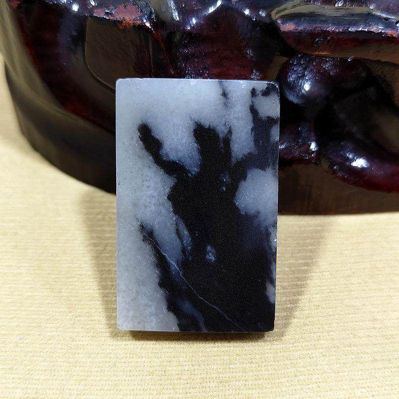 27克和田玉青花玉籽料平安无事牌 黑白分明意境特色玉牌吊坠项链