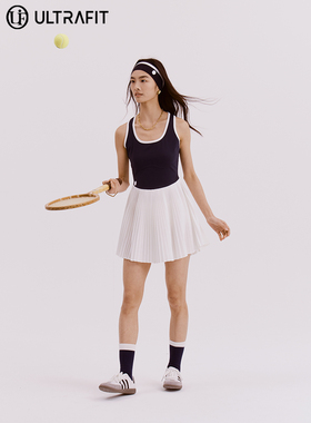 ULTRAFIT 藏蓝撞色自带胸垫网球连衣裙