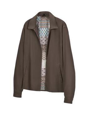 EMGR高端进口YKK短款翻领定制数码内衬亚麻肌理感拉链春秋夹克