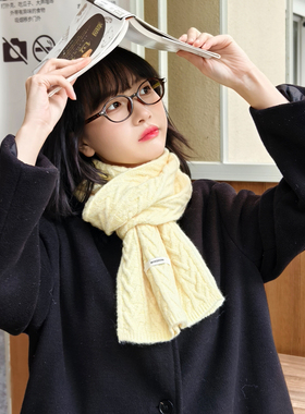 蓝色羊毛针织围巾女生配大衣2025新款韩系氛围感秋冬加厚百搭围脖