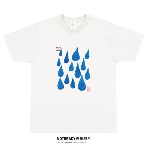 NOTREADY手绘雨滴印花t恤女男纯棉艺术小众插画半袖文艺清新短袖
