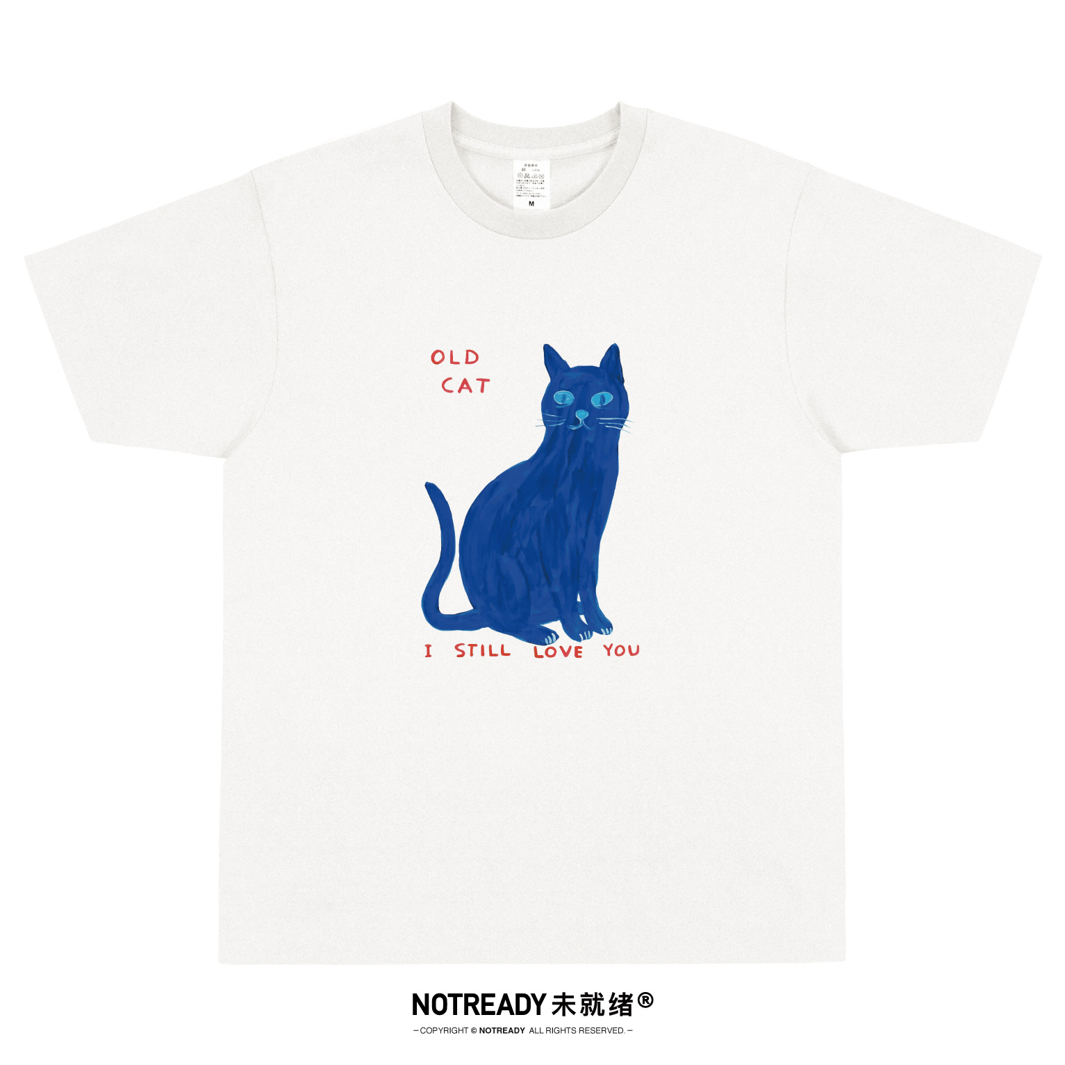 NOTREADY猫印花t恤男女卡通文艺复古纯棉手绘艺术插画设计短袖t