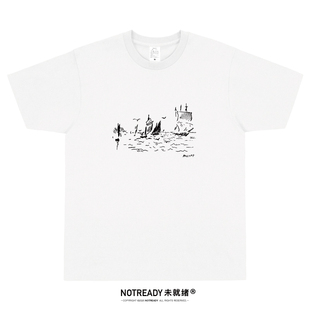 NOTREADY马奈绘画t恤手绘帆船印花文艺简约艺术小众男女纯棉短袖