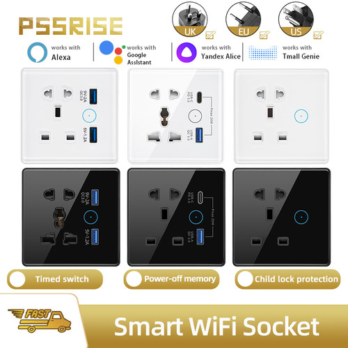 PSSRISE 智能WIFI/BLE 5孔插座+USB手机遥控器定时控制开关功能