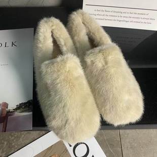 冬暖强推~巨舒服!毛毛鞋女外穿一脚蹬厚底网红加绒貂毛豆豆棉鞋