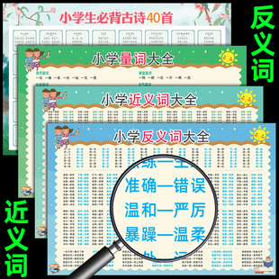 小学生近义词反义词挂图叠词语文思维导图汇总古诗成语大全墙贴纸