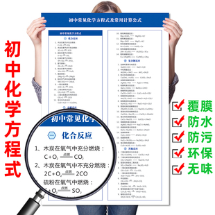 初中常见化学方程式墙贴及高中常用计算公式化合反应其他反应海报