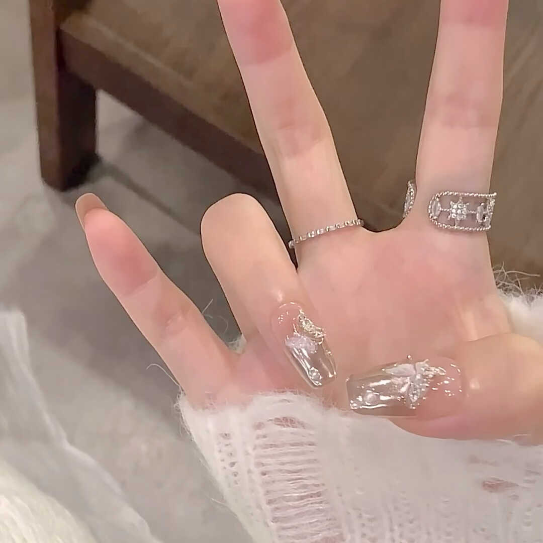 镜面渐变蝴蝶美甲穿戴甲美少女