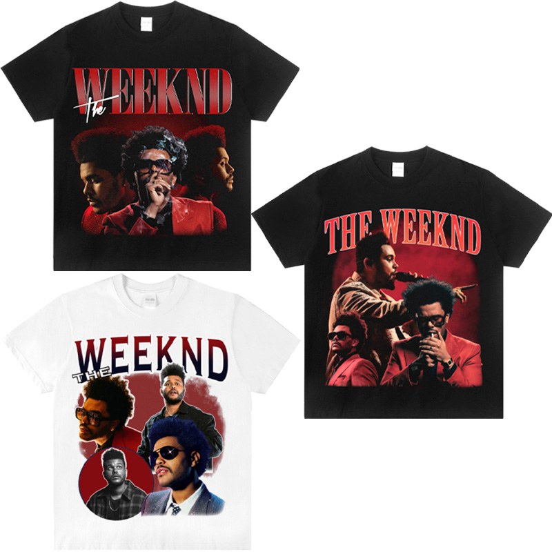 Weeknd 威肯盆栽哥说唱美式复古小领口宽松印花潮重磅纯棉短袖t恤