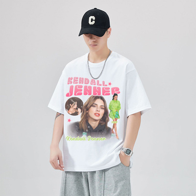 Kendall Jenner肯豆詹娜美式重磅纯棉摇滚宽松印花潮纯棉短袖t恤