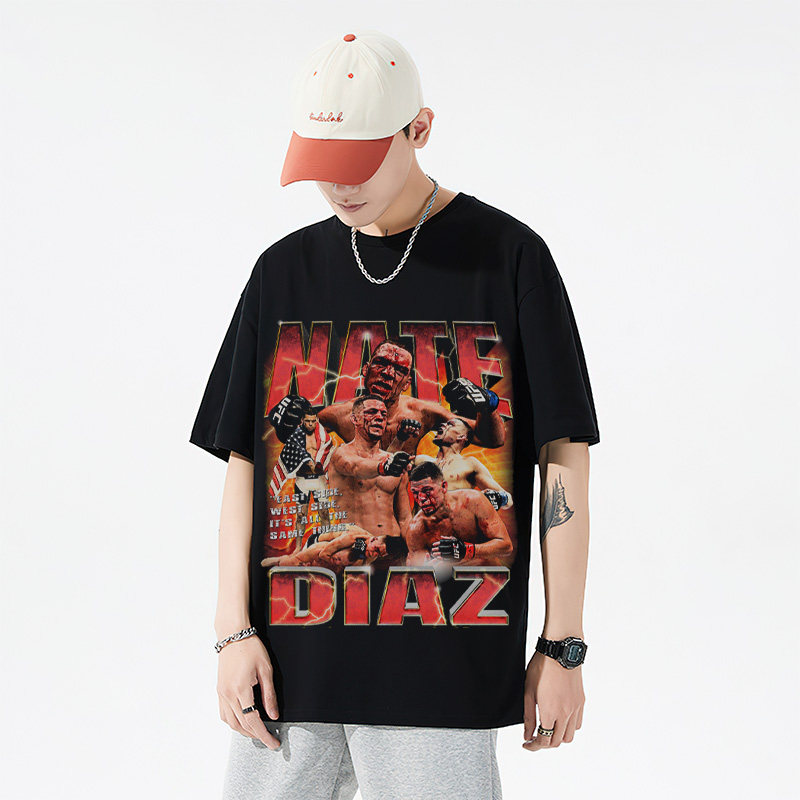 ufc nate diaz小麻内特迪亚兹拳击印花潮纯棉半袖摇滚宽松短袖t恤
