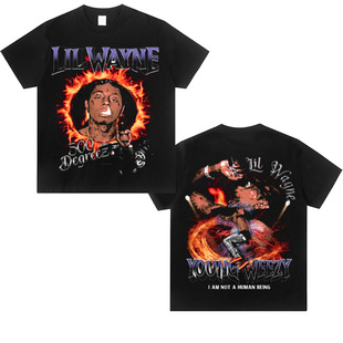 Lil Wayne李尔韦恩东海岸说唱Rap嘻哈潮美式复古宽松印花短袖t恤