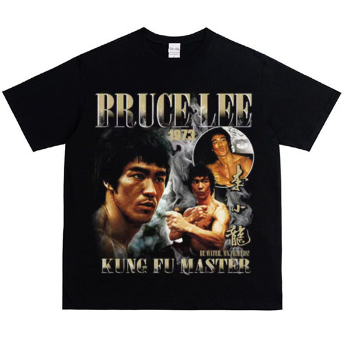 BruceLee李小龙 功夫重磅纯棉透气印花短袖夏季潮高街休闲美式t恤