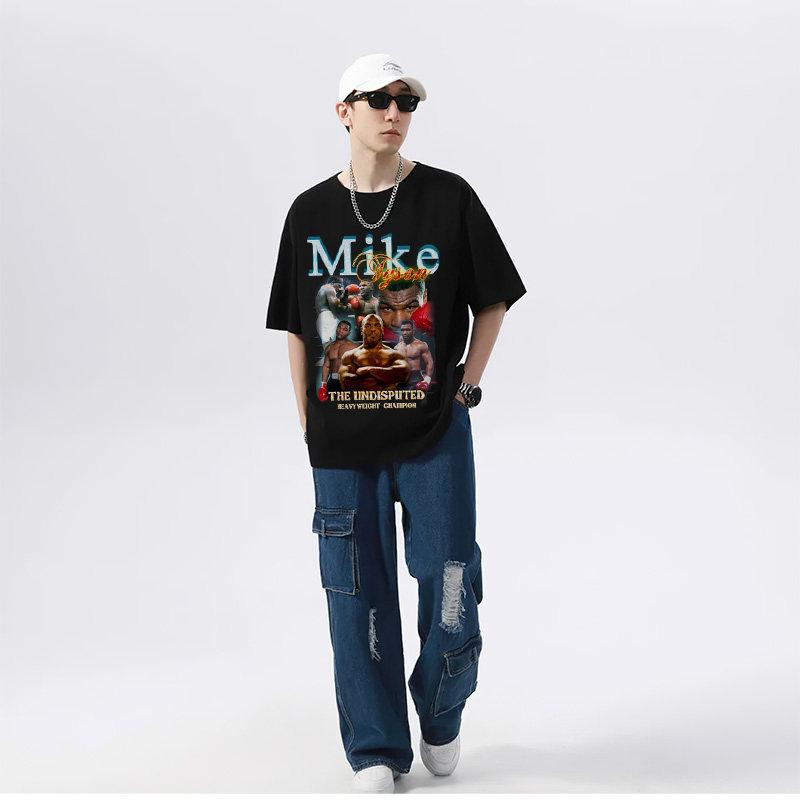 Mike Tyson拳王泰森美式圆领纯棉半袖宽松拳击摇滚透气潮短袖t恤