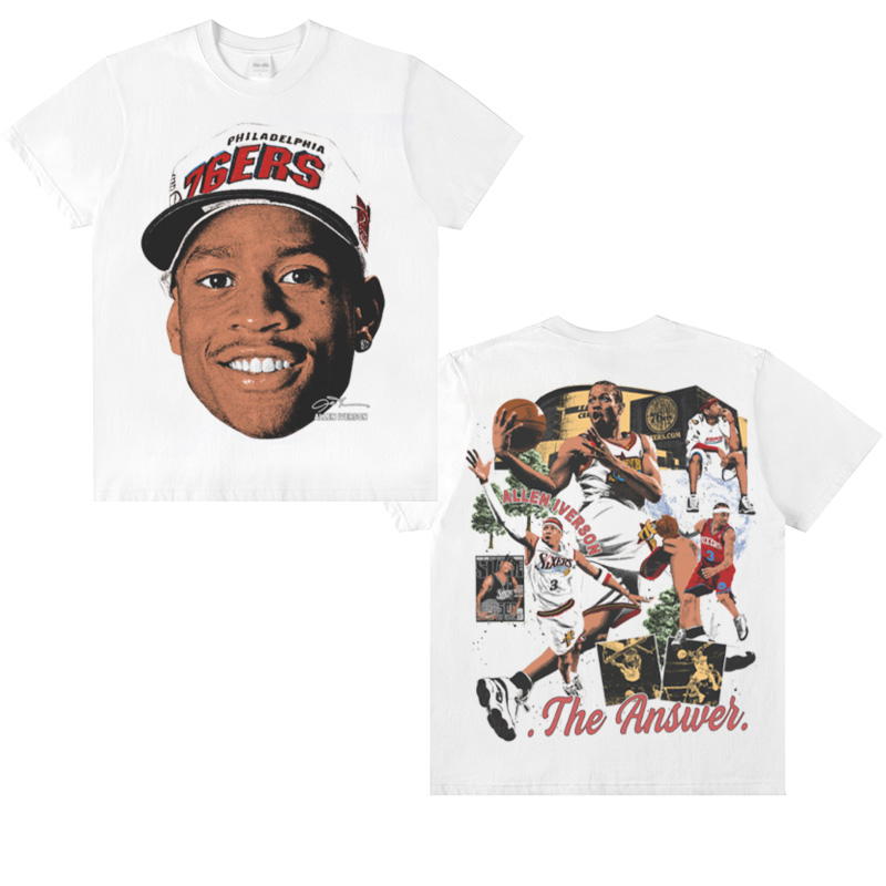 Allen Iverson艾弗森篮球MVP美式小领口重磅纯棉明星运动短袖t恤