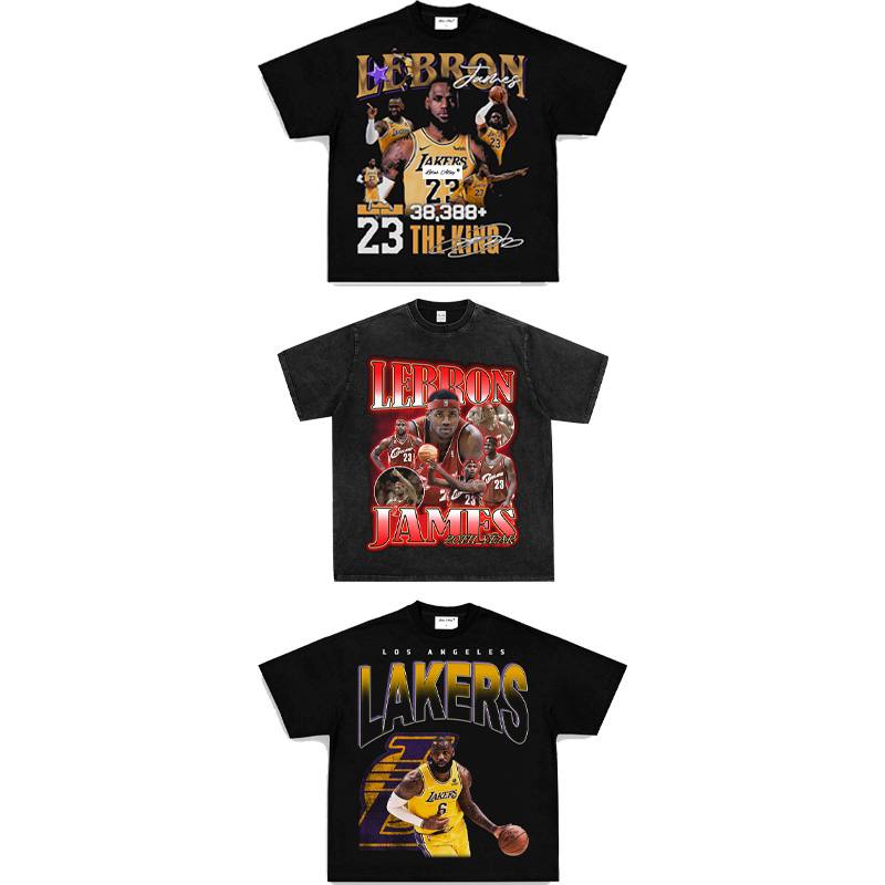 Lebron James詹姆斯篮球美式半袖透气潮重磅纯棉摇滚宽松短袖t恤