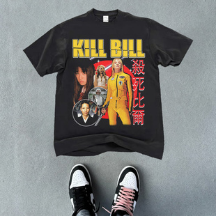 杀死比尔 短袖T恤男美式重磅街头双纱水洗街头棉宽松爆款复古上衣