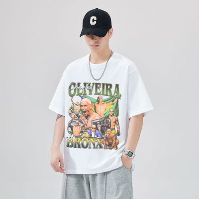 UFC Oliveira奥利维拉美式格斗摇滚嘻哈宽松重磅纯棉夏季潮牌短袖