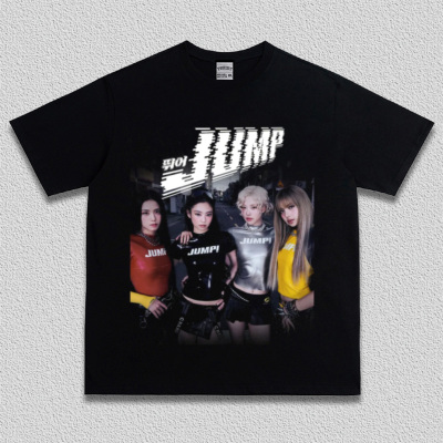 BlackPink女团复古重磅纯棉美式印花短袖Rose Lisa Jennie Jisoo