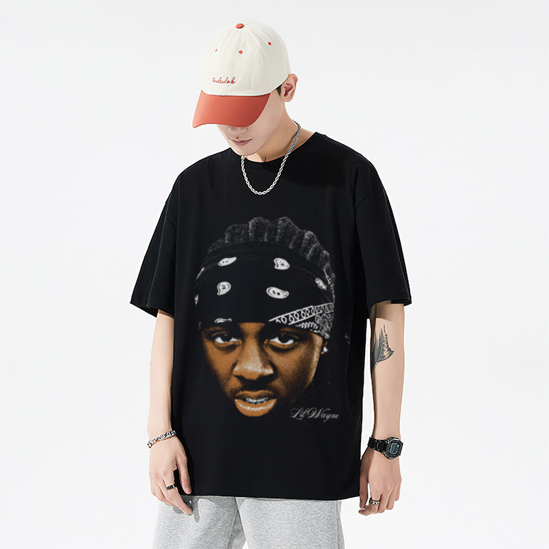 Lil Wayne李尔韦恩饶舌Rap美式重磅纯棉宽松摇滚潮流圆领短袖t恤