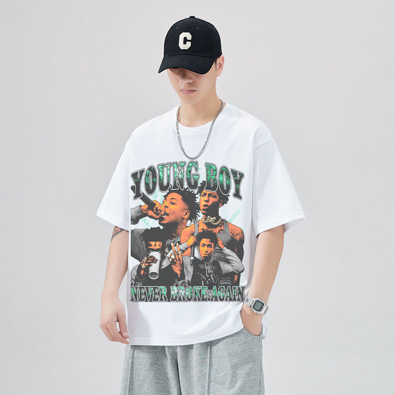 Nba Youngboy说唱歌手美式重磅纯棉摇滚嘻哈潮Hiphop宽松短袖t恤