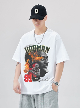 Rodman 罗德曼篮球美式重磅纯棉宽松短袖潮流街头爆款圆领休闲T恤