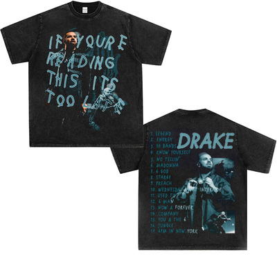 Drake德雷克嘻哈说唱美式印花重磅纯棉街头Hiphop潮流宽松短袖t恤