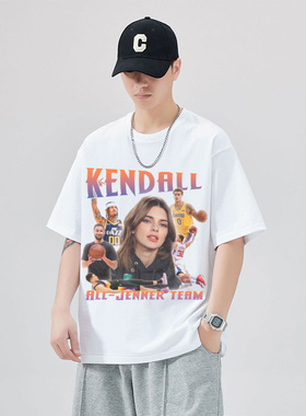 Kendall Jenner肯豆詹娜美式重磅纯棉宽松篮球潮印花纯棉短袖t恤